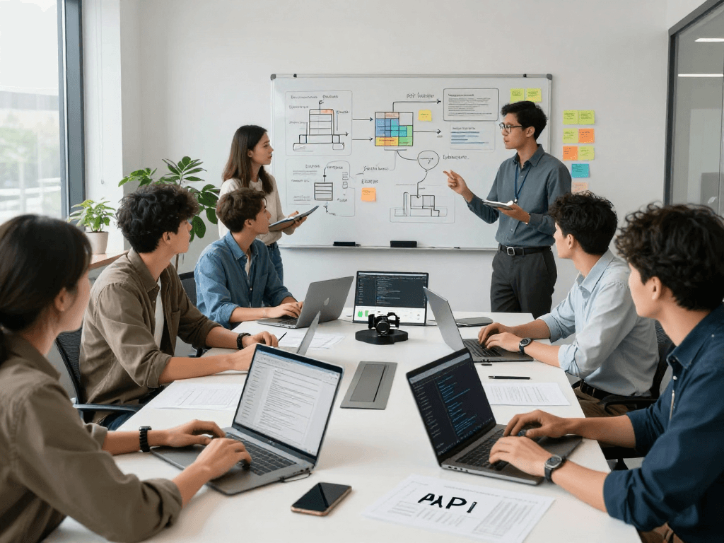 Waygrid team collaborating on API management solutions in a modern workspace.