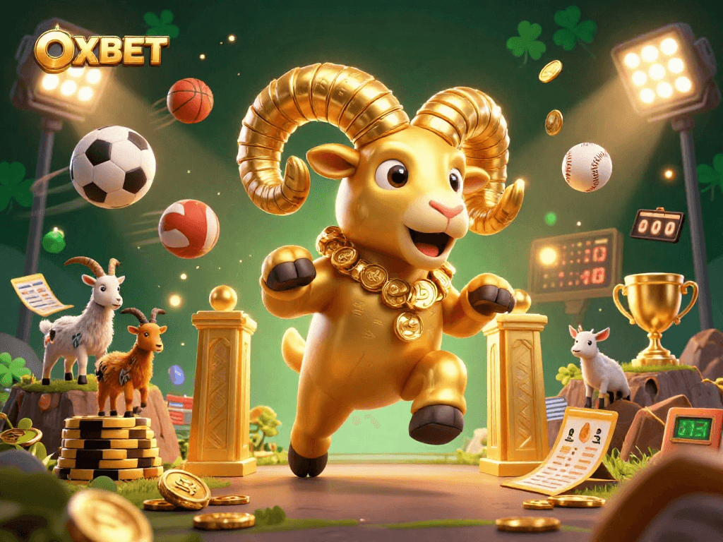 Experience dynamic sports betting excitement with OXBET featuring vibrant 3D characters and elements.