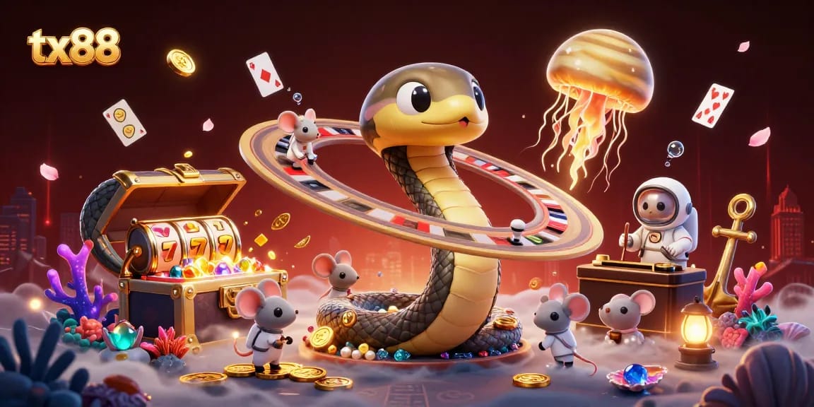 Experience tx88 excitement with astronauts betting on roulette rings in a vibrant cosmic casino scene.