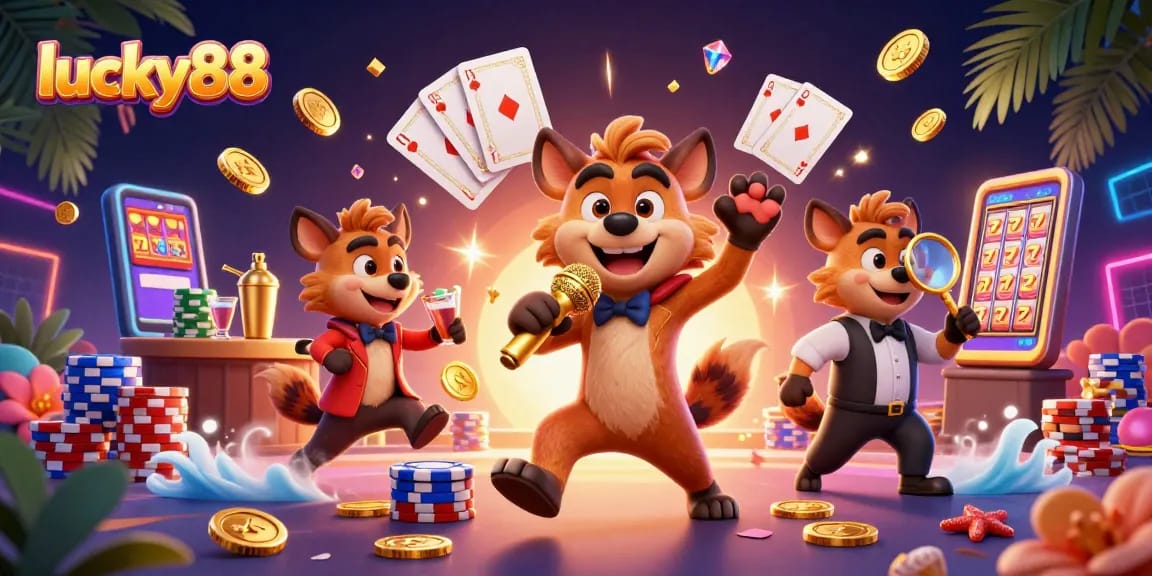 Experience the thrilling fun of lucky88 with hyenas entertaining in a vibrant casino.