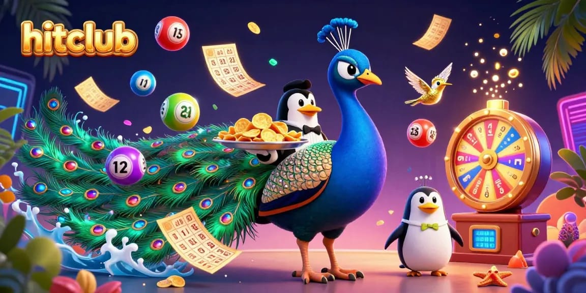 Spin and win at hitclub with vibrant gaming characters and dynamic gambling elements floating around.