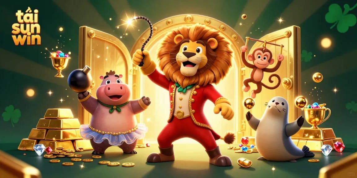 Join the excitement of tải sun win with animated characters in a dazzling casino scene.