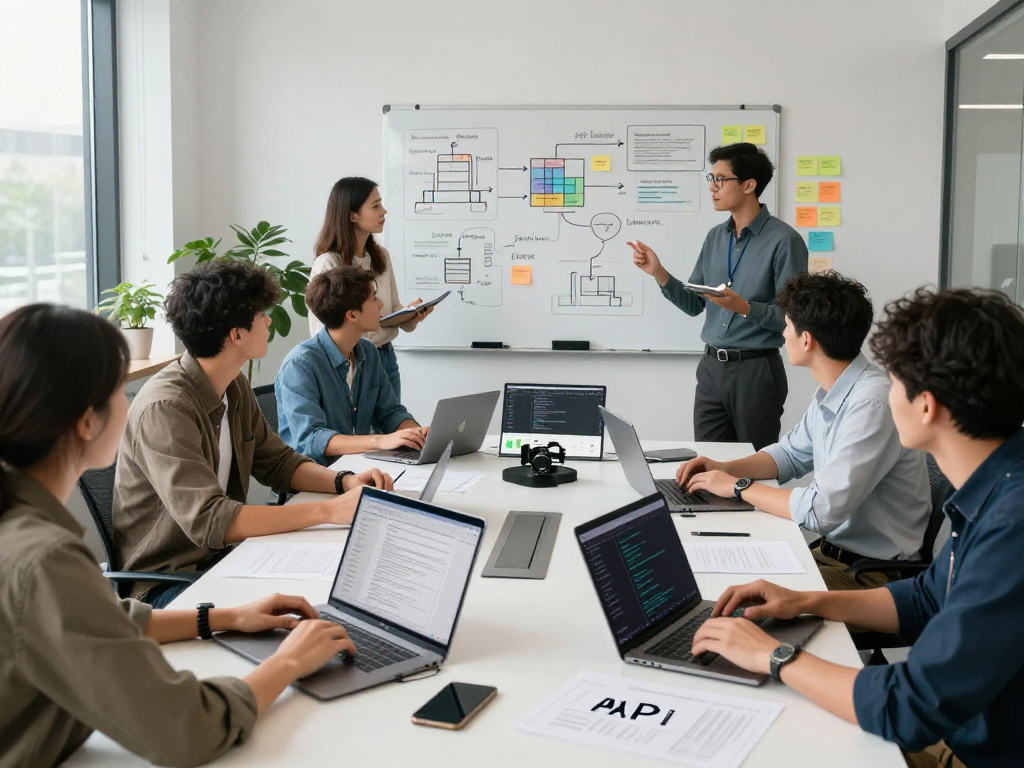 Waygrid team collaborating on API management solutions in a modern workspace.