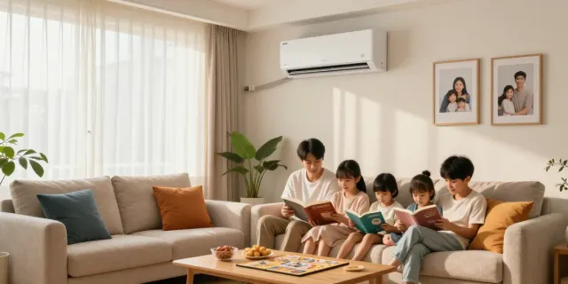 Comfortable family living room with mini split ac unit, inviting atmosphere.