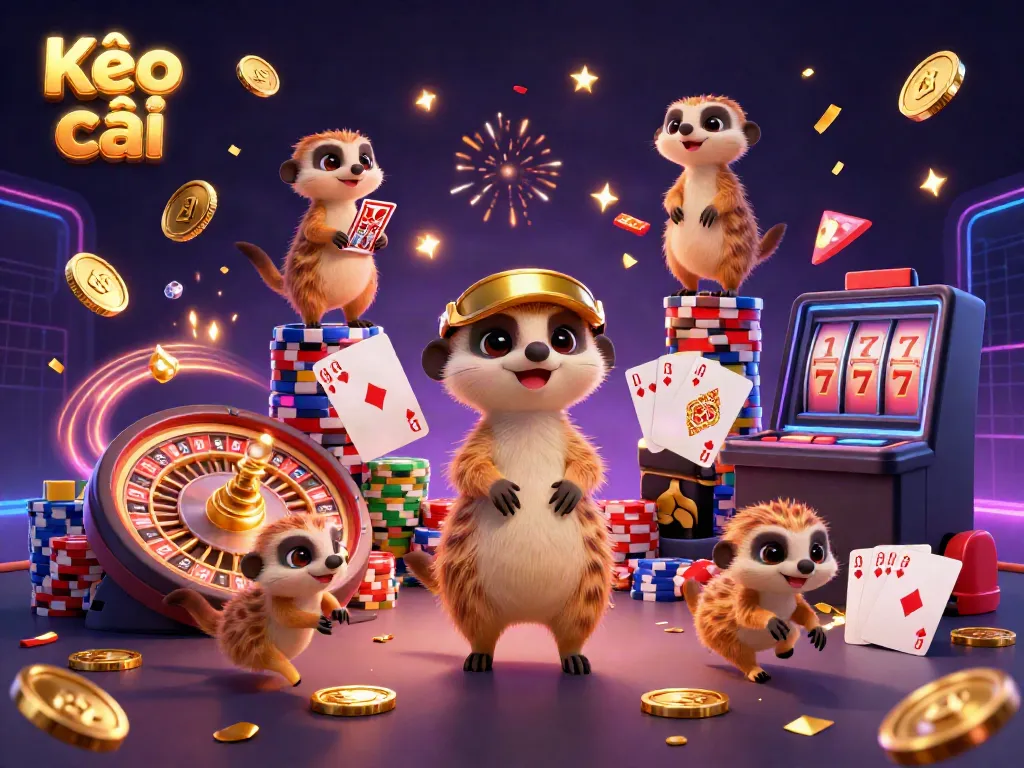 Engage with the thrilling world of Kèo nhà cái as adorable meerkats orchestrate a vibrant casino scene with lavish details.