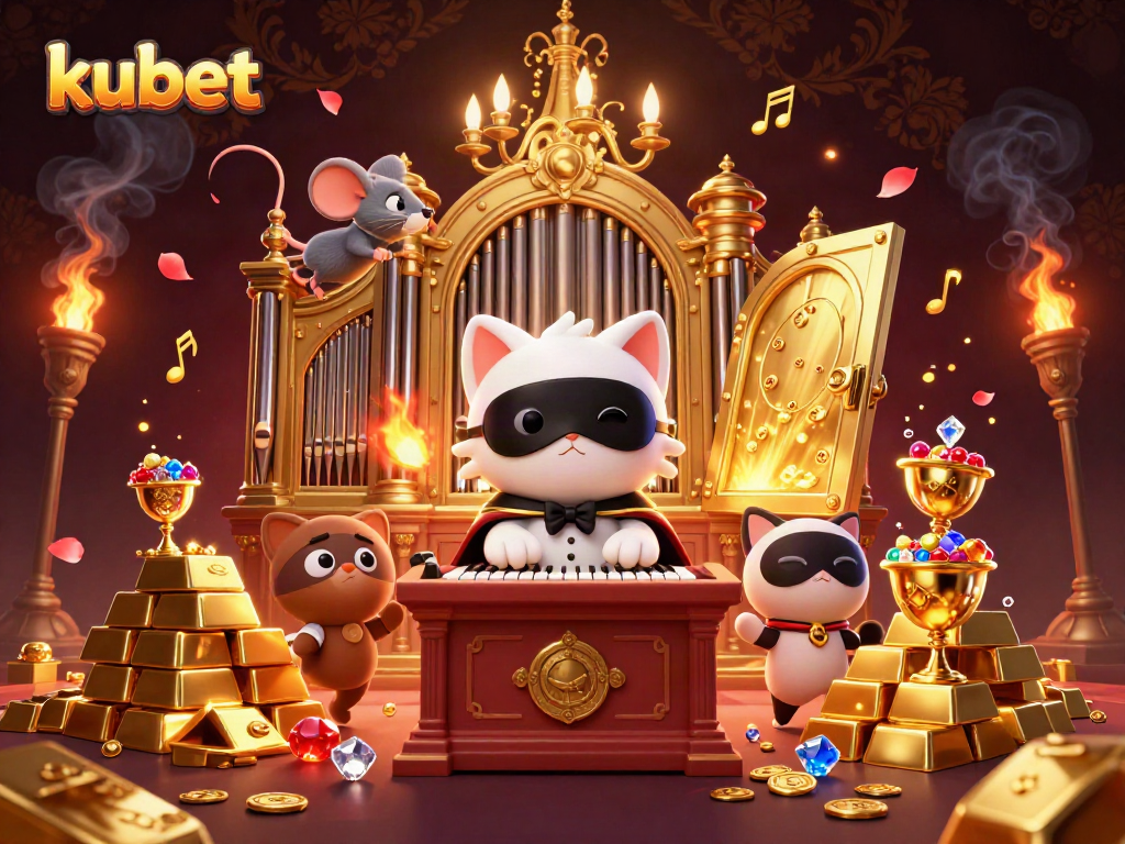 Engage in thrilling bets with kubet at a vibrant casino scene featuring rich treasures and animated characters.
