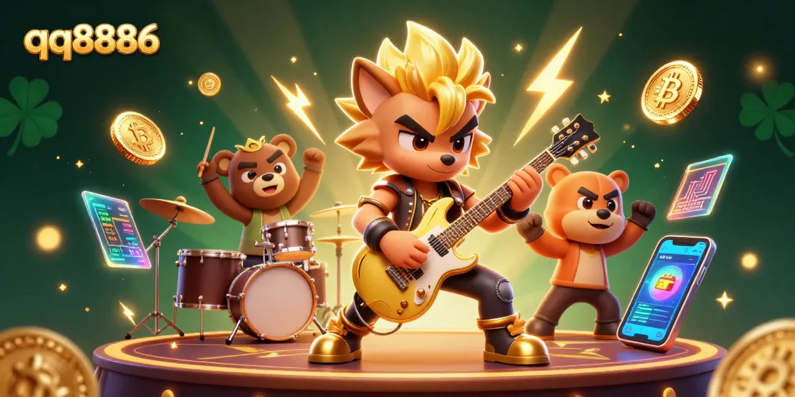 Engage with thrilling games at qq8886, featuring 3D cartoon characters rocking a vibrant casino.
