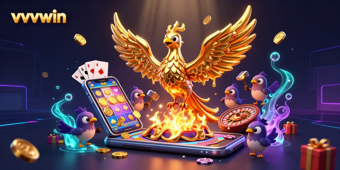 Win big with vvvwin's immersive gaming experience featuring a molten phoenix and dynamic casino elements.