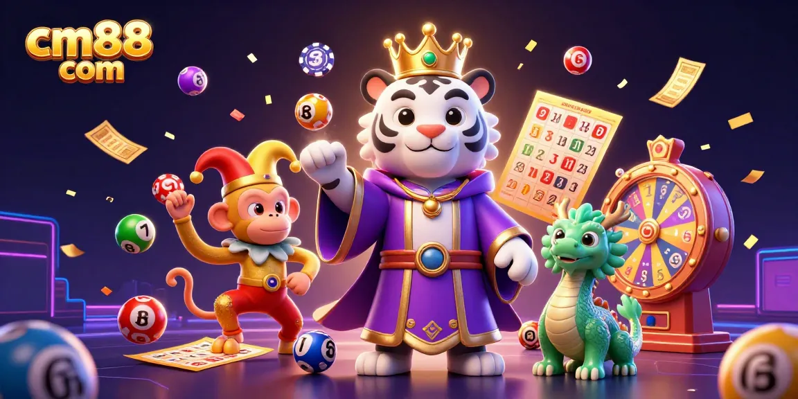 Engage in thrilling gameplay with cm88 com, featuring energetic animals amid colorful lottery elements.