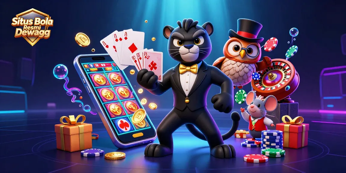 Experience thrilling gameplay at Situs Bola Resmi Dewagg with distinctive characters and vibrant casino elements.