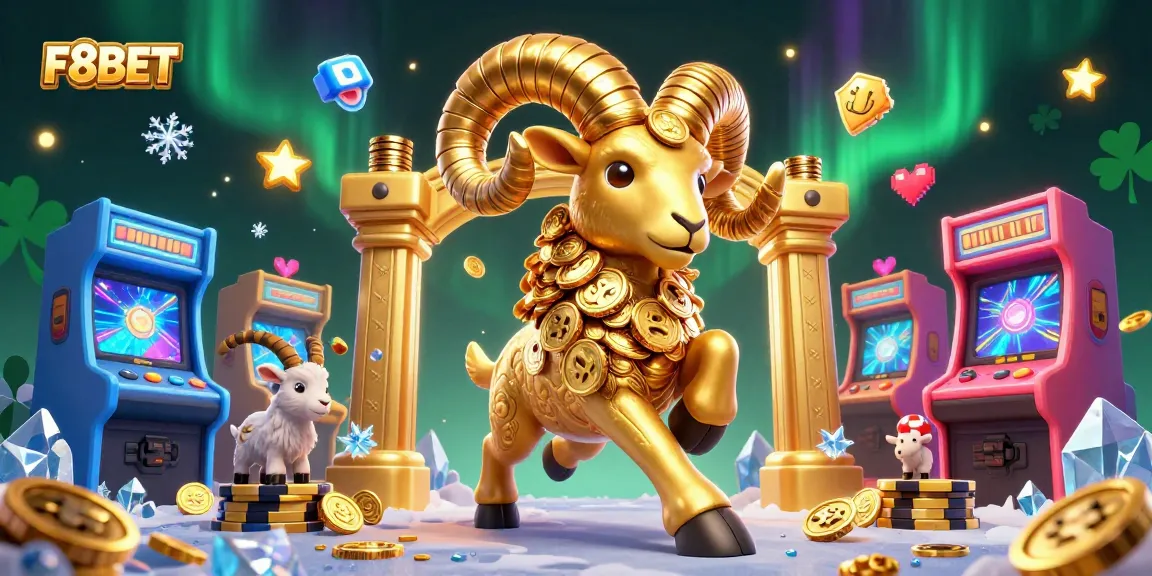 Engage in thrilling gaming action with F8BET's golden ram, showcasing top casino entertainment.