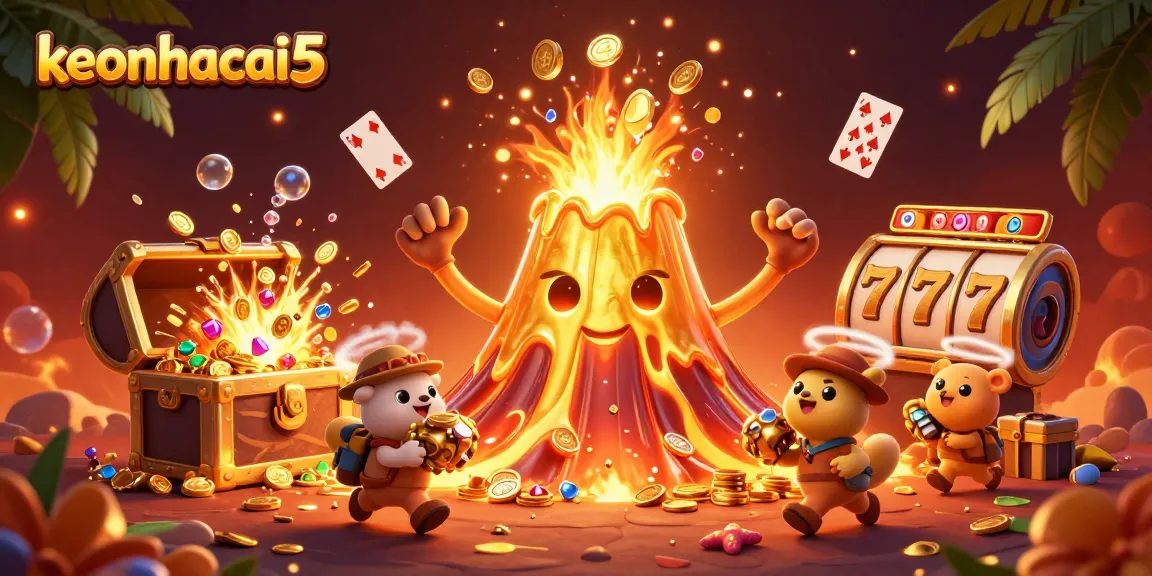 Engage with keonhacai5 in a vibrant 3D scene bursting with casino excitement and treasure attractions.