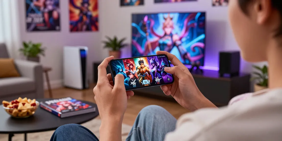 Engaged player immersed in mobile hentai games in a cozy living room setting.