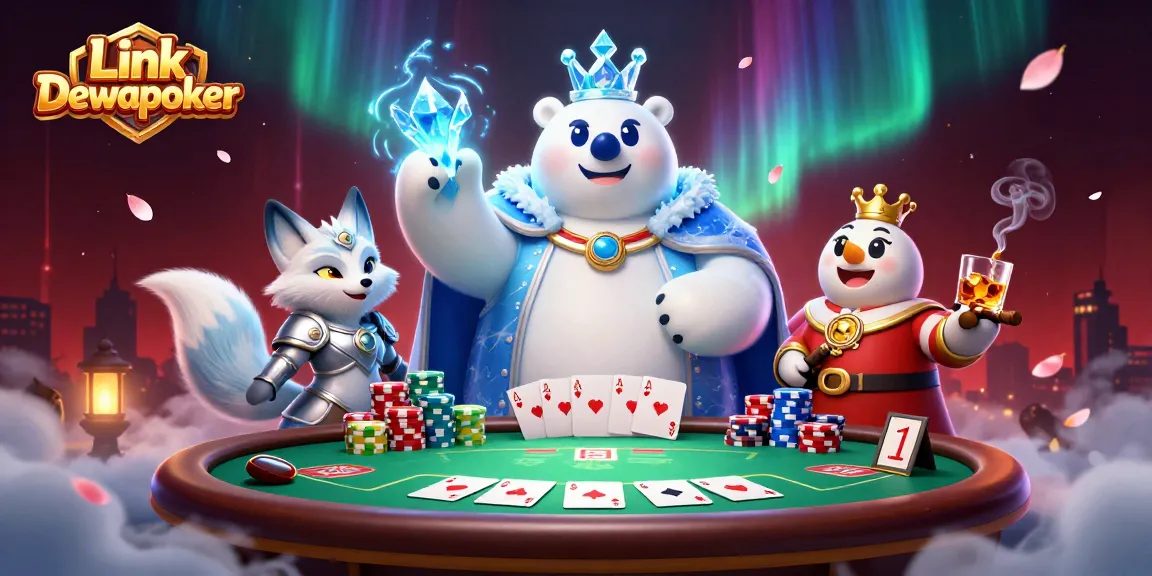 Experience thrilling gameplay with Link Dewapoker at the poker table with vibrant chips and cards visible.