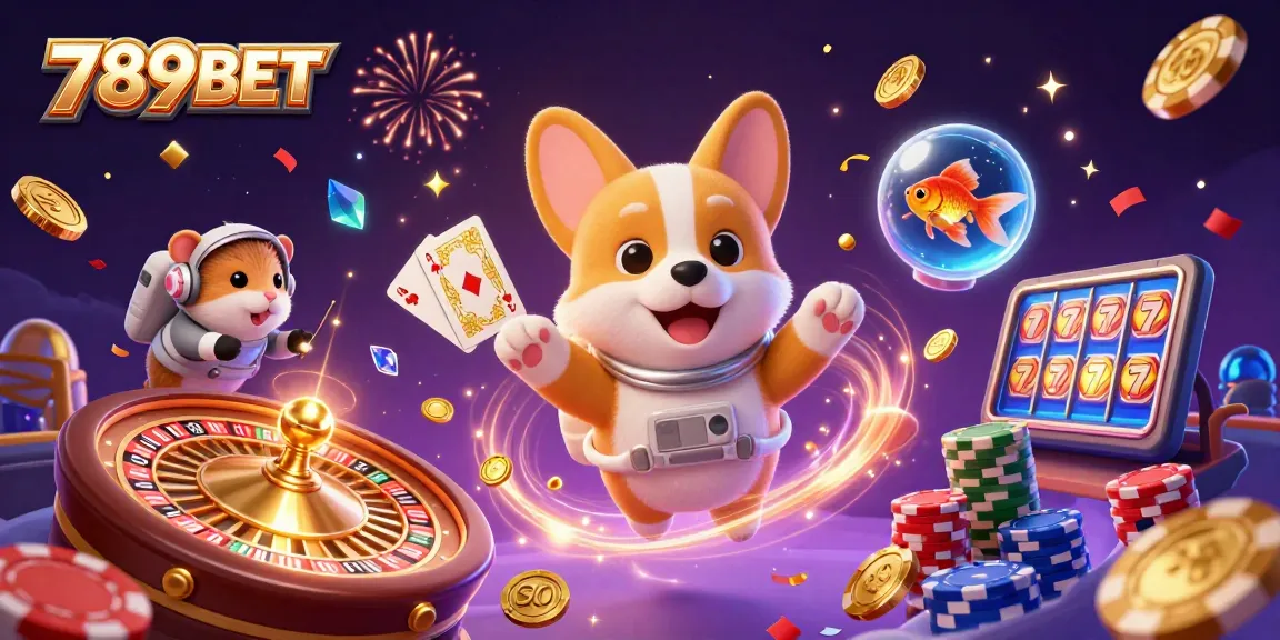 Watch as 789BET's astronaut corgi navigates a cosmic casino filled with glittering treasures.