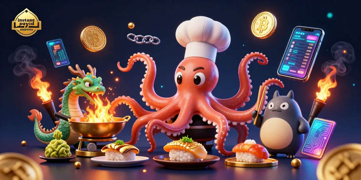 Experience instant payid deposits while enjoying a vibrant casino scene featuring a sushi chef octopus.