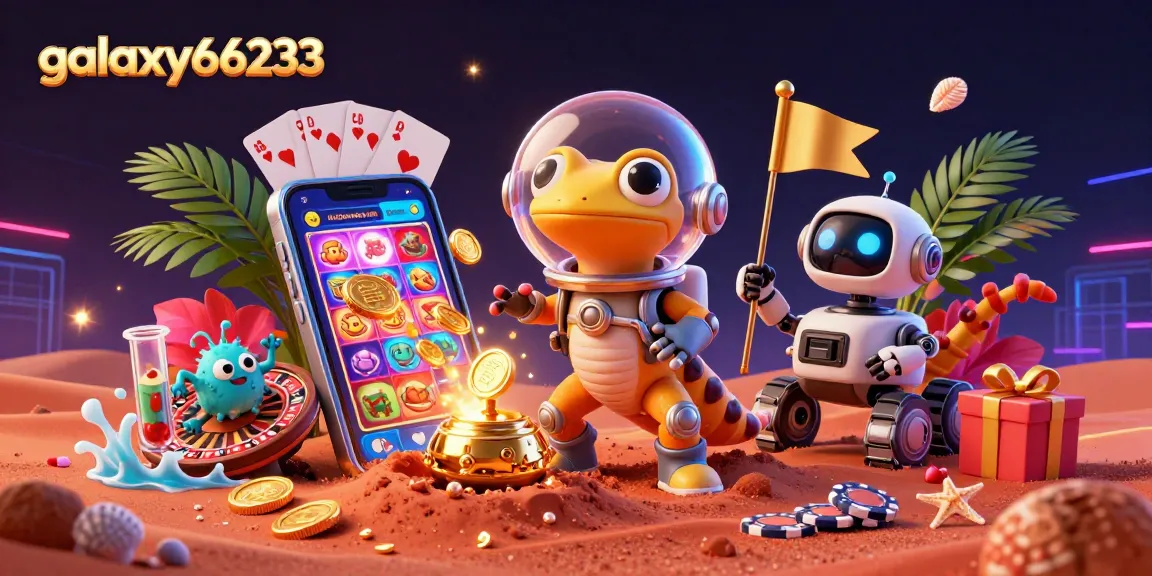 Experience thrilling gaming with galaxy66233 in a vibrant Martian casino filled with festive slot games.