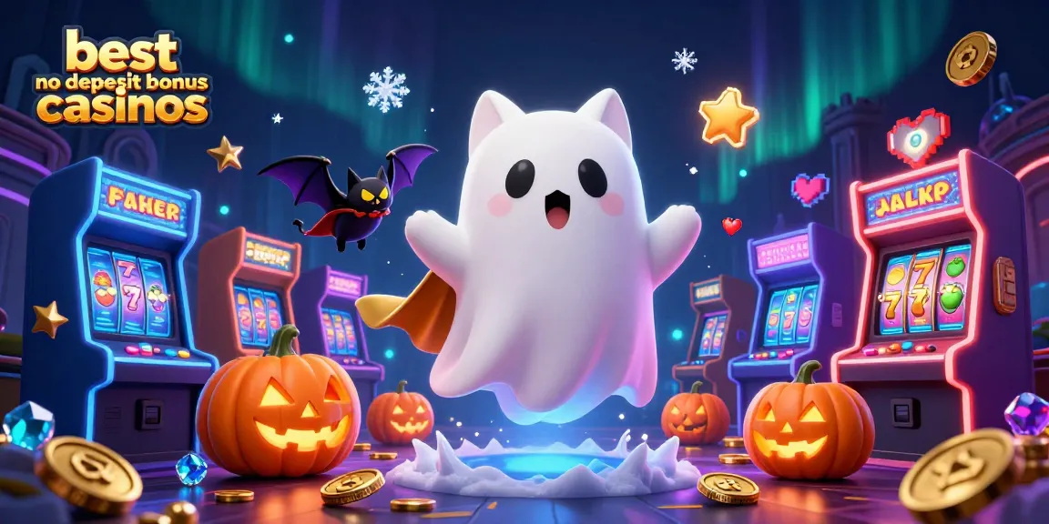 Engage with the best no deposit bonus casinos featuring playful ghost cats and vibrant casino symbols.