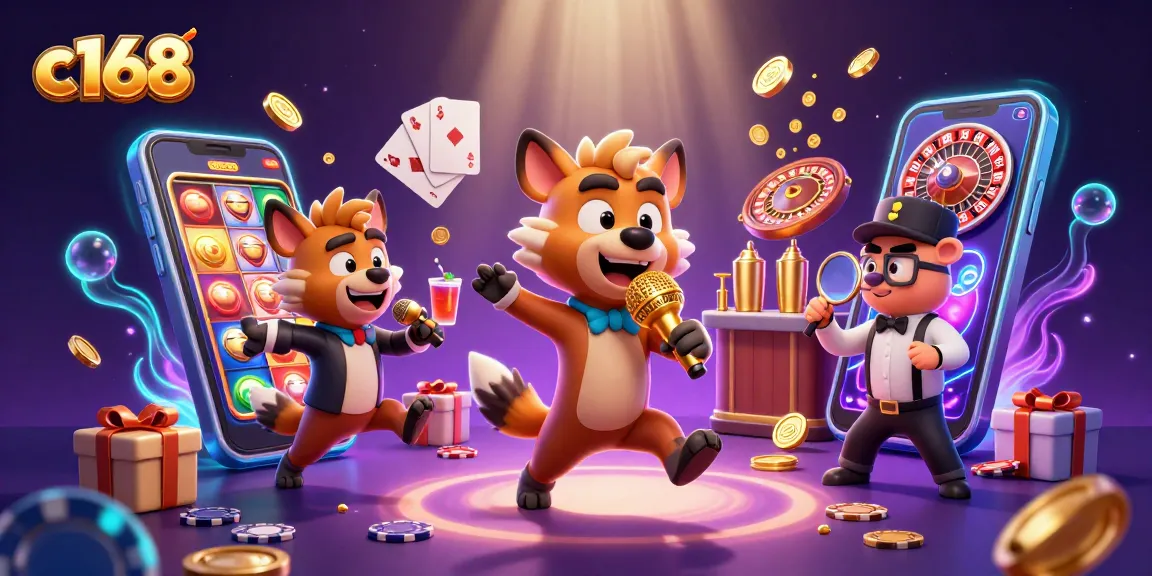 Experience thrilling casino action with c168 in a vibrant, comedic scene featuring hyenas in a casino.