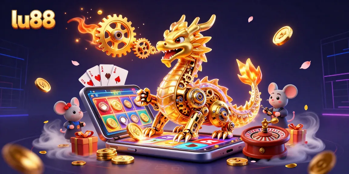 Experience thrilling gameplay with lu88, featuring a dynamic golden dragon and immersive casino elements.