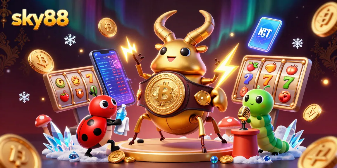 Experience thrilling gameplay at sky88 with a vibrant 3D casino scene featuring unique characters.