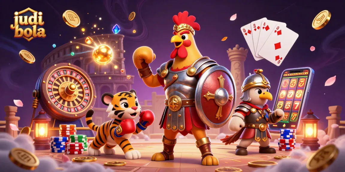 Bet on judi bola with a vibrant, detailed scene featuring a rooster gladiator in action.