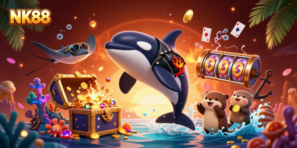 Experience winning strategies with NK88 in a vibrant, dynamic casino-themed underwater scene.