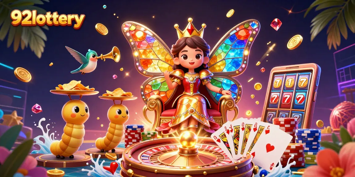 Engage with 92lottery as the butterfly queen rules a vibrant casino scene filled with riches.