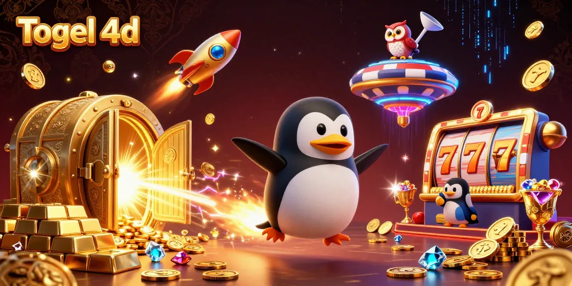 Play Togel 4d with a golden penguin racing toward winning jackpots in an exciting casino galaxy.