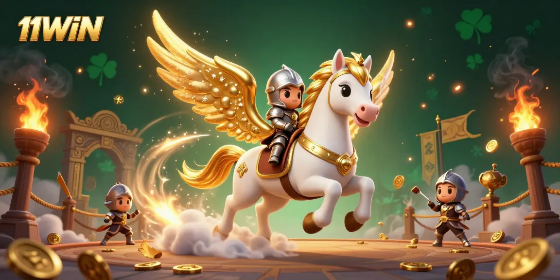 Engage in gaming action with 11WIN amidst vibrant casino elements and dynamic characters.