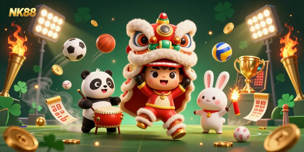 Engage in thrilling action at NK88 casino featuring vibrant lion dance and dynamic sport elements.