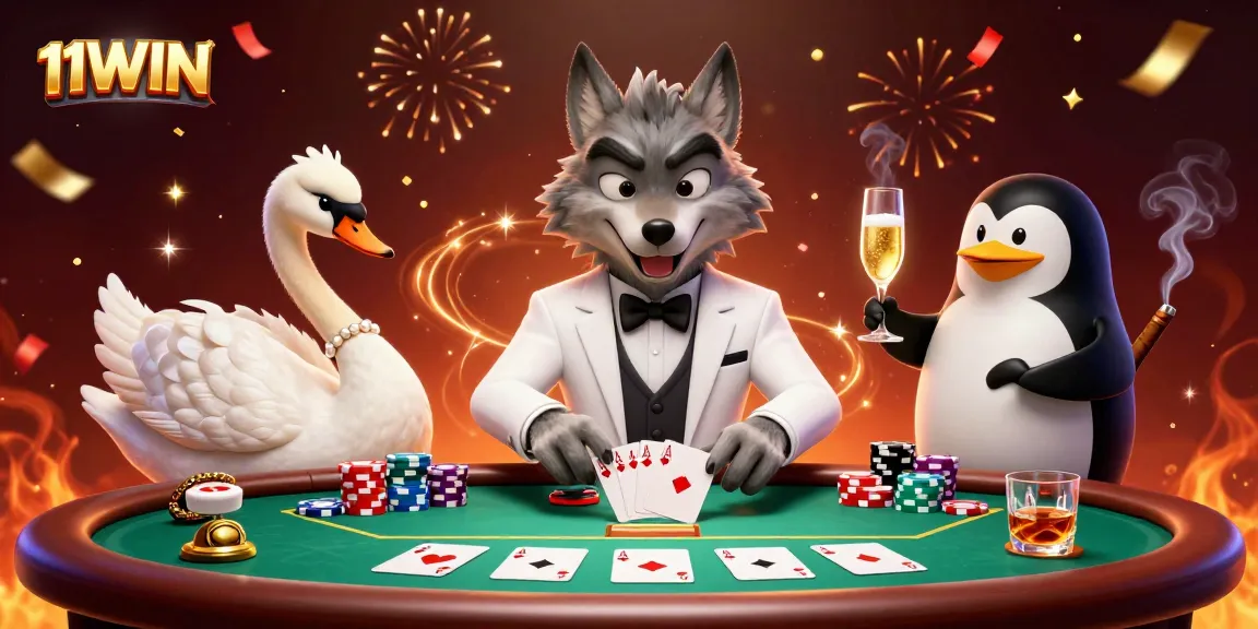 Experience excitement at 11WIN with a vibrant casino scene featuring unique characters and games.