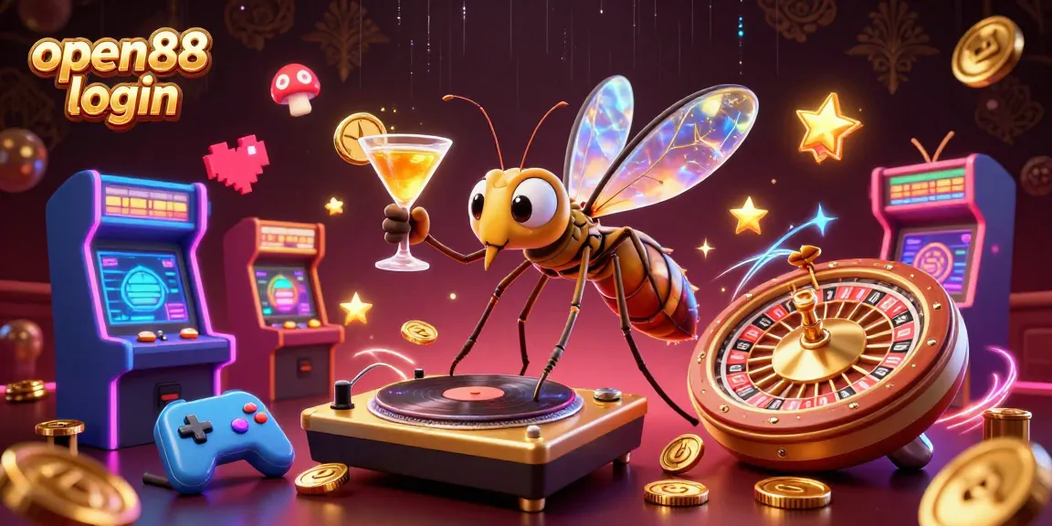 Experience the thrill of open88 login with a vibrant 3D illustration of casino mascots and gaming elements.