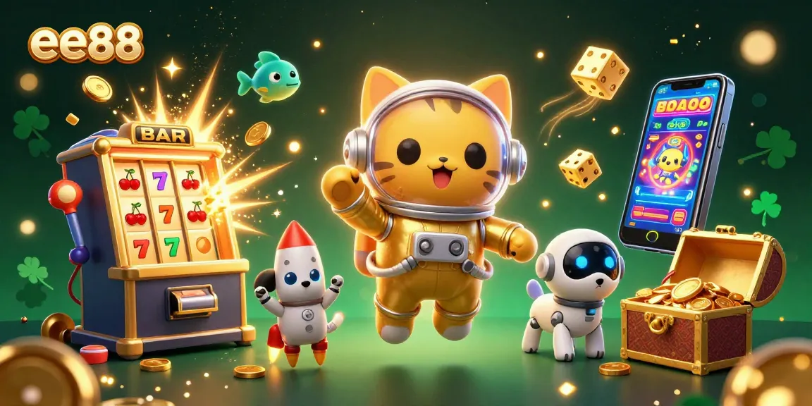 Experience thrilling casino excitement with ee88's vibrant 3D digital illustration featuring a jackpot burst.