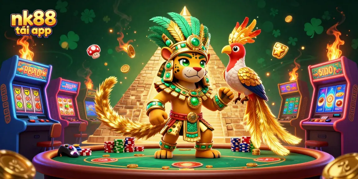 Engage with the vibrant world of nk88 tải app in a dynamic casino-themed 3D illustration.