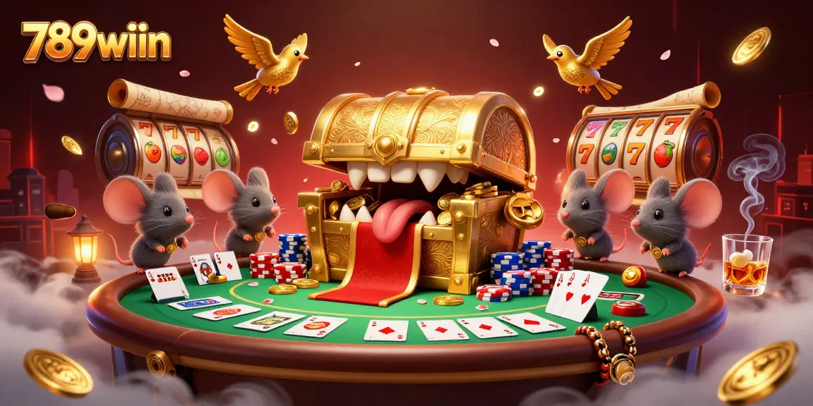 Experience the thrilling action of 789wiin in this vibrant casino-themed illustration with adventurous elements.