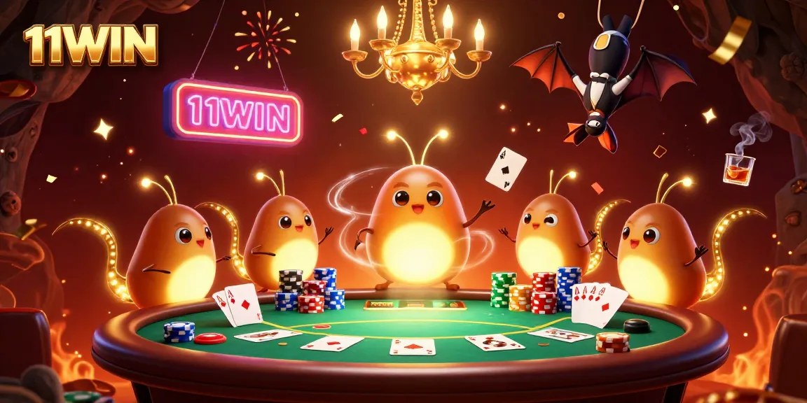 Experience vibrant casino fun at 11WIN with glowworms lighting up the poker table.