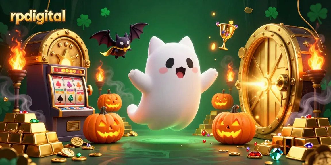 rpdigital showcases a vibrant 3D illustration of a ghost cat in a casino, revealing gold treasures.